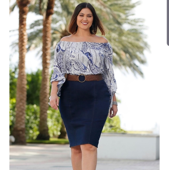 pull on denim pencil skirt